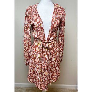 BILLABONG Womens Boho Kimono Silky Light Tie Floral Coverup Top‎ Size S Red NWOT